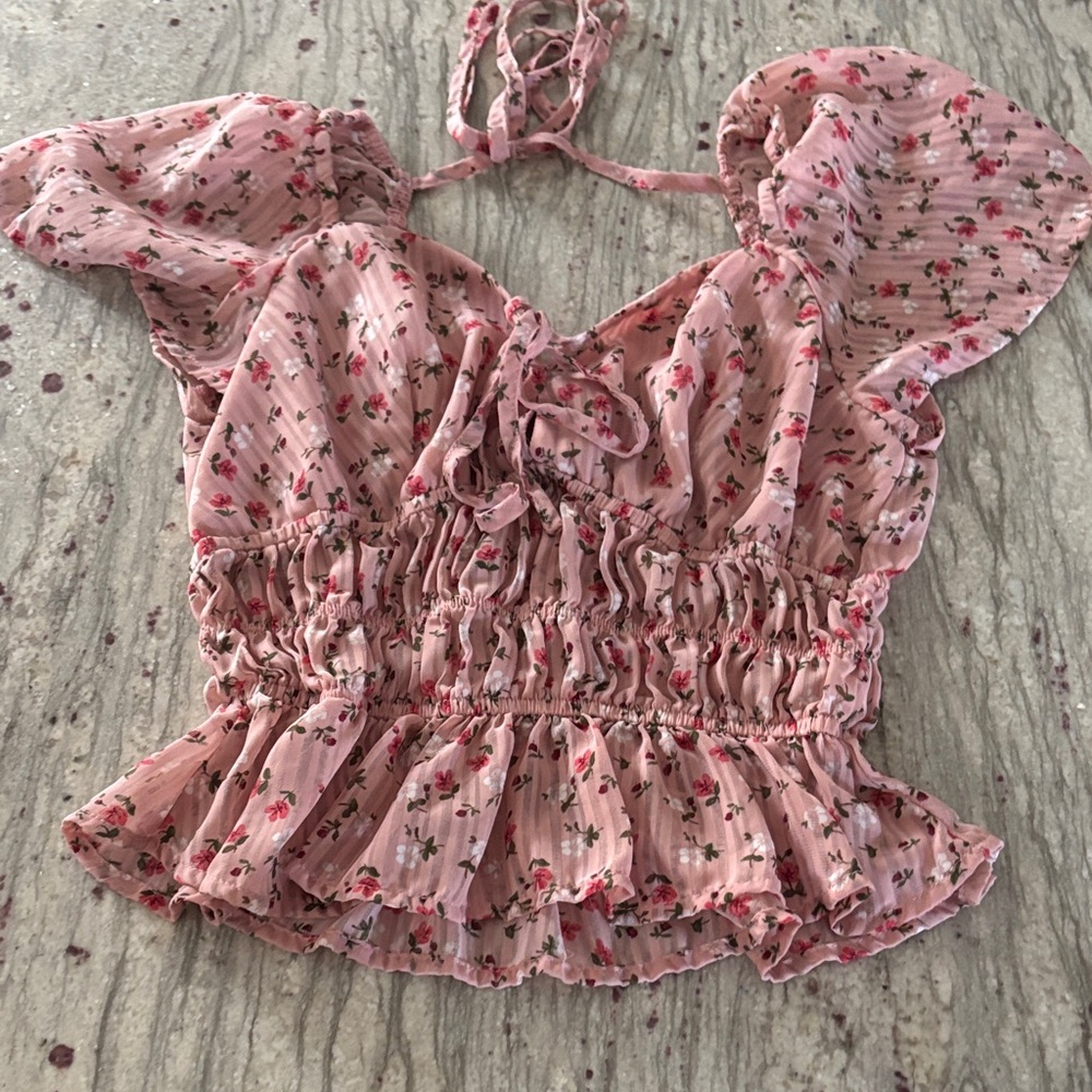Juniors Floral Pink Women's Top